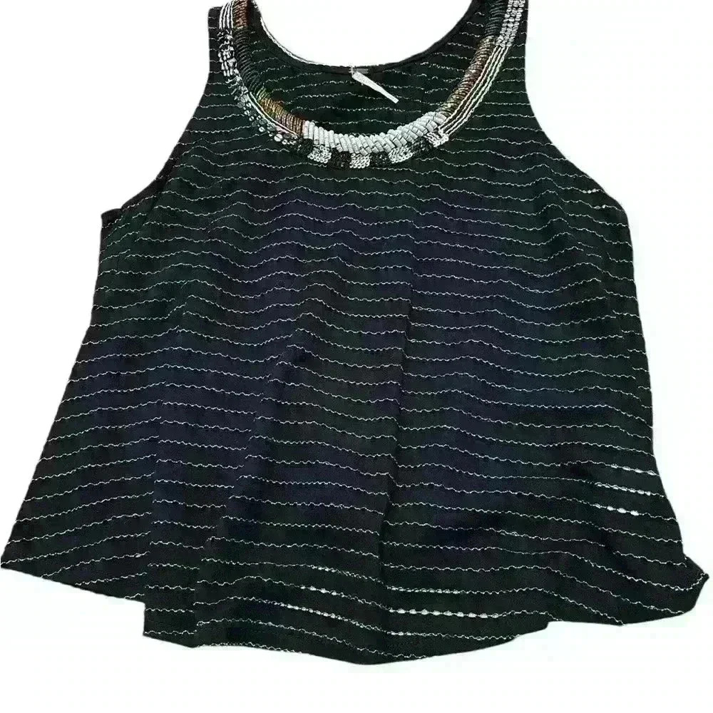 Free People Heartloom Split Back Beaded Tank Top Size Medium